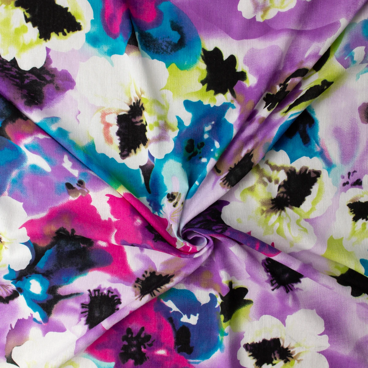 Plum and Teal Watercolor Floral Cotton Gauze #32565 Fabric By The Yard - Wide shot