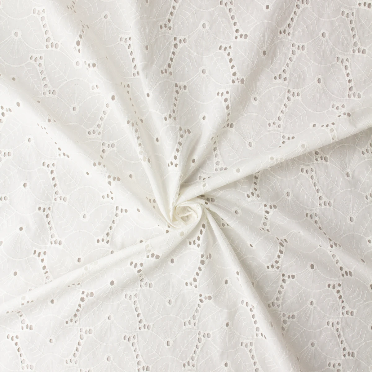 Layered Floral Eyelet Italian Embroidered Cotton Lawn #32585 Fabric By The Yard - Wide shot