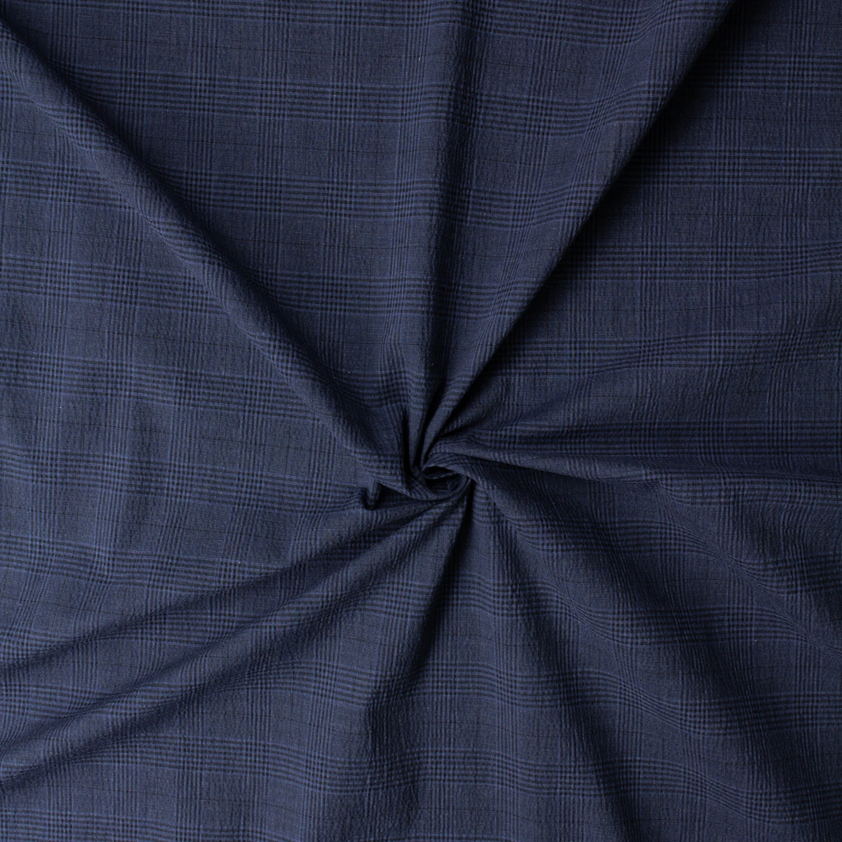 Navy Glen Plaid Italian Low Ripple Cotton Seersucker #32605 Fabric By The Yard - Wide shot