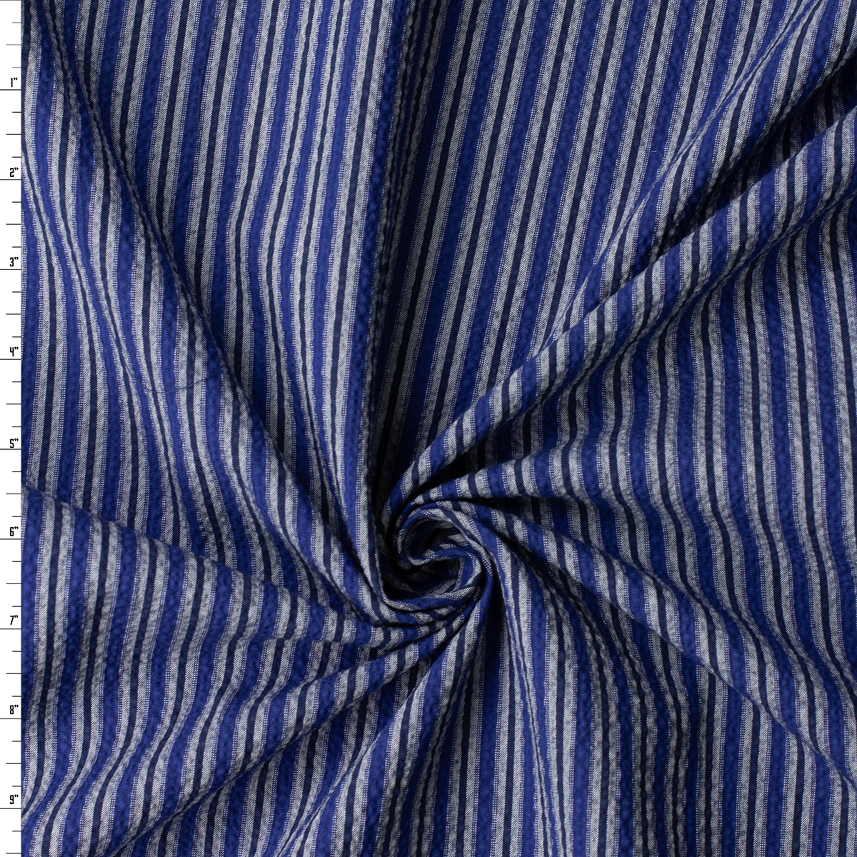 Grey and Navy Vertical Stripe Italian Cotton Seersucker #32608 Fabric By The Yard