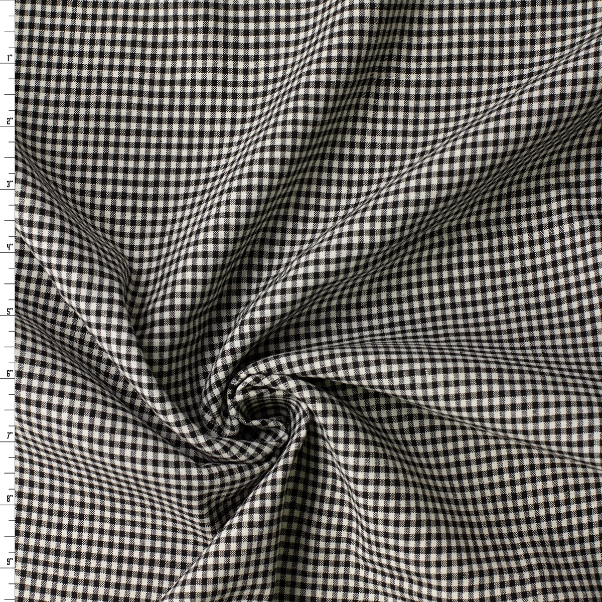 Black and Ivory Gingham Italian Stretch Midweight Cotton/Linen #32612 Fabric By The Yard