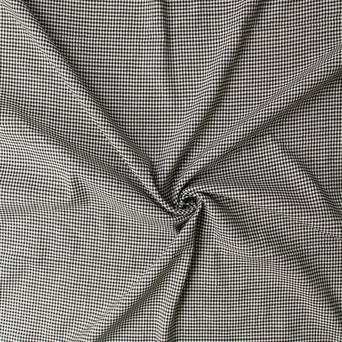 Black and Ivory Gingham Italian Stretch Midweight Cotton/Linen #32612 Fabric By The Yard - Wide shot