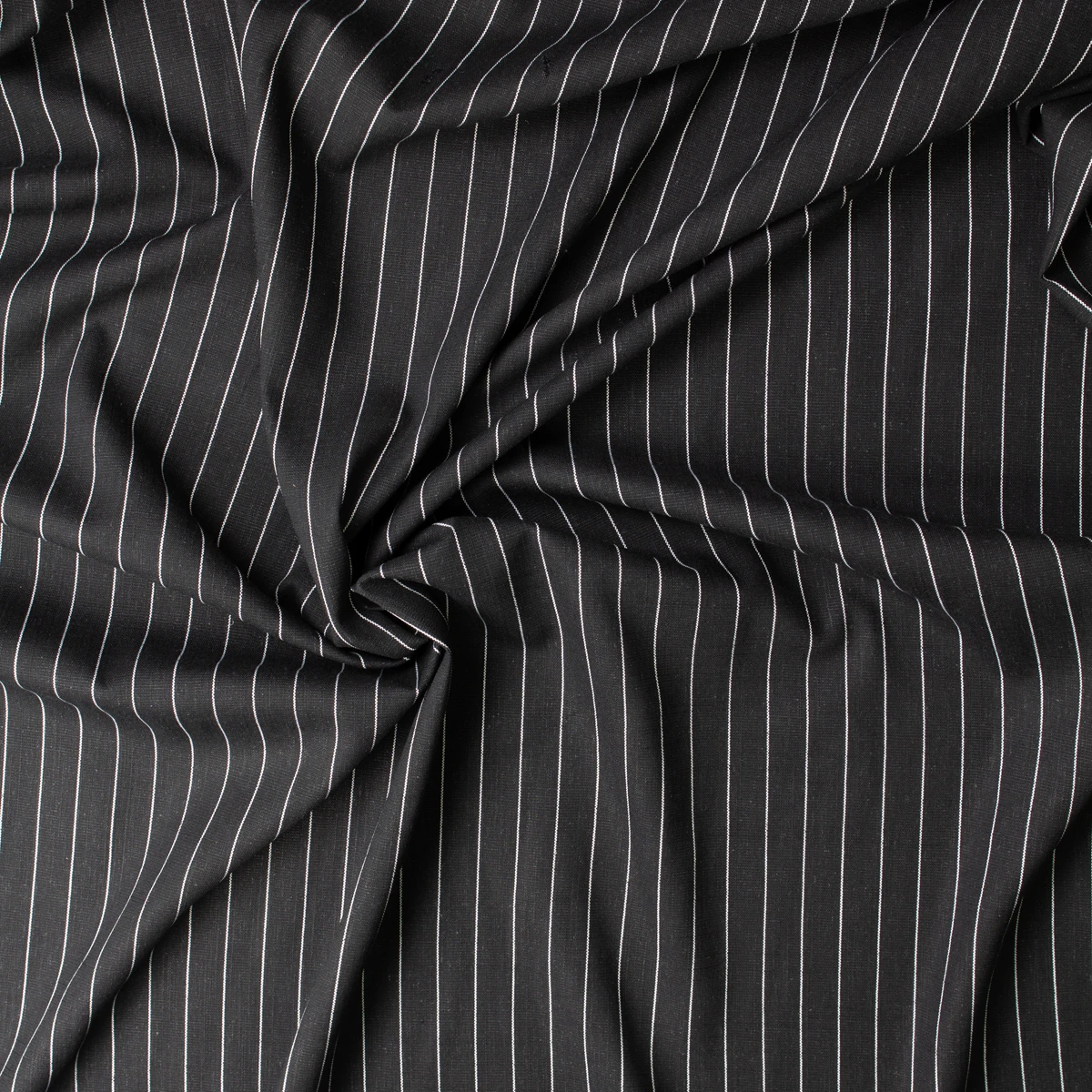 White on Black Vertical Pinstripe Italian Linen/Cotton #32614 Fabric By The Yard - Wide shot