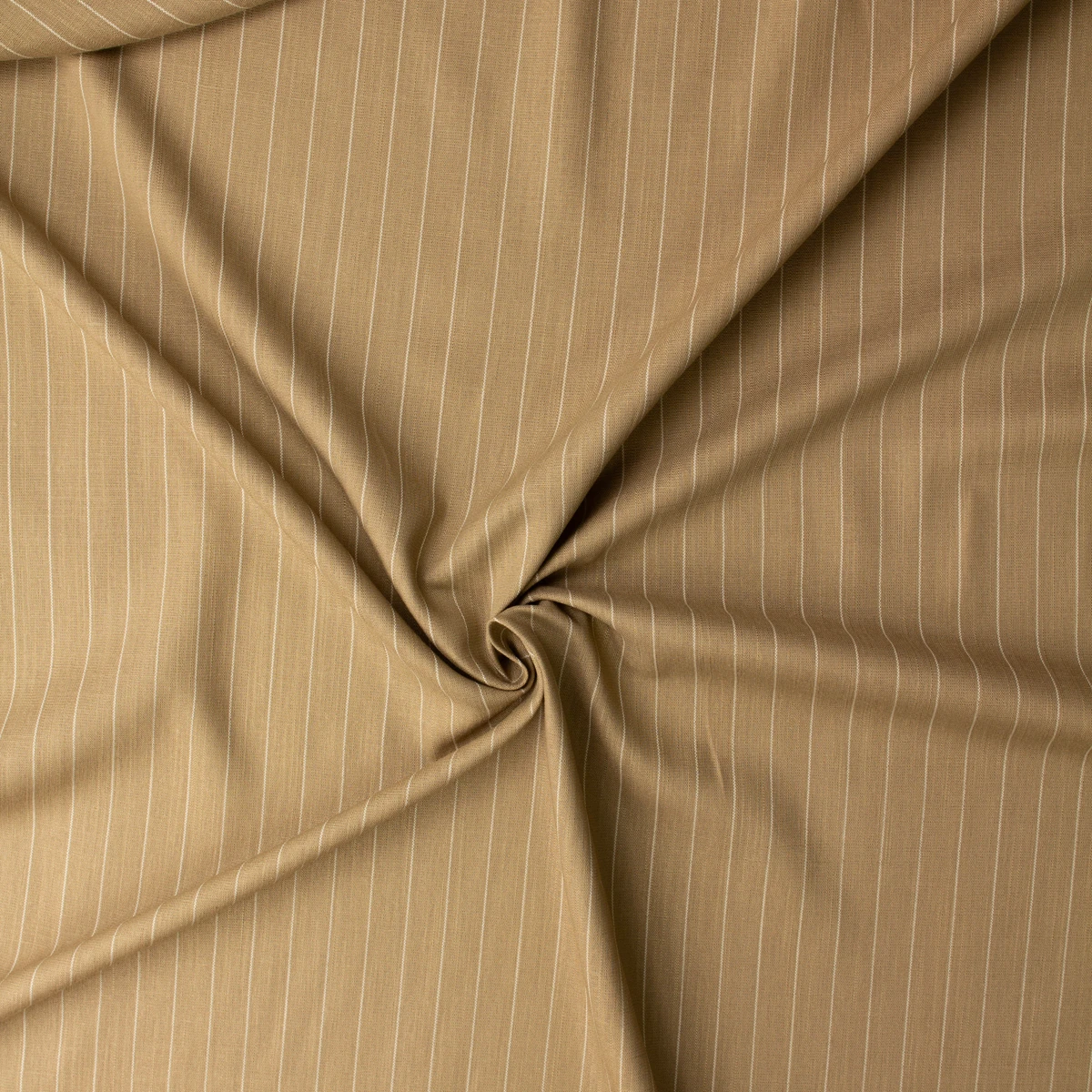 White on Tan Vertical Pinstripe Italian Linen/Cotton #32615 Fabric By The Yard - Wide shot