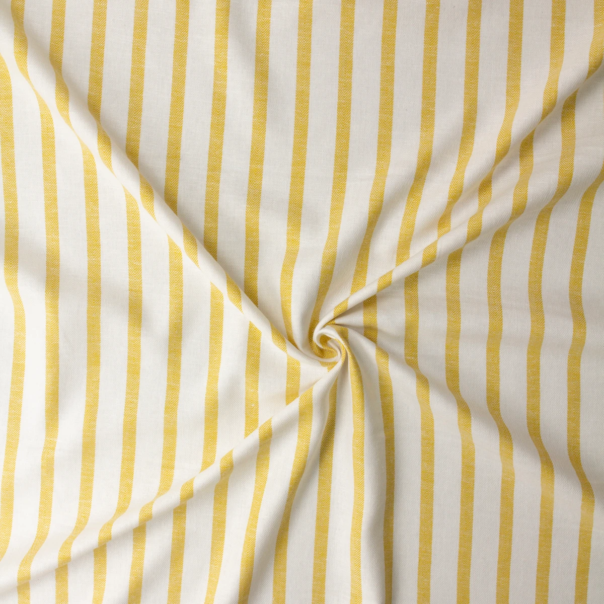 Mustard on Offwhite Vertical Stripe Italian Herringbone Textured Cotton/Linen Blend #32617 Fabric By The Yard - Wide shot