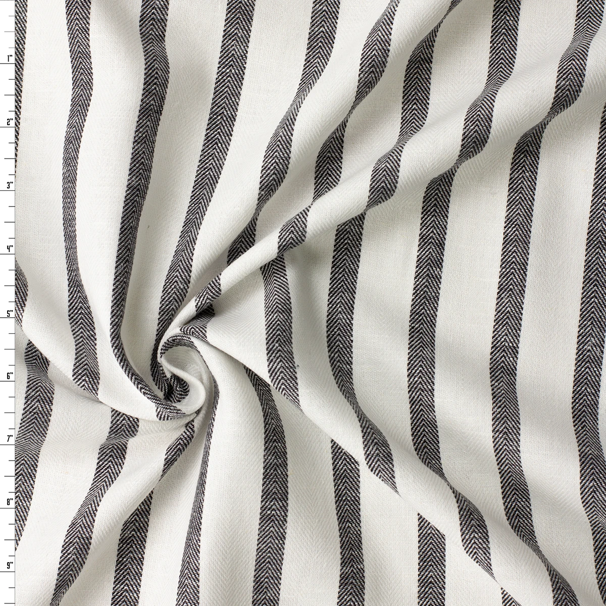 Black on Offwhite Vertical Stripe Italian Herringbone Textured Cotton/Linen Blend #32618 Fabric By The Yard