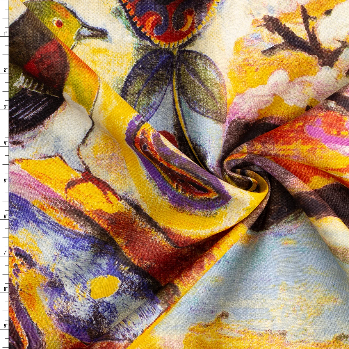 Painterly Sunwashed Aviary Japanese Linen #32625 Fabric By The Yard