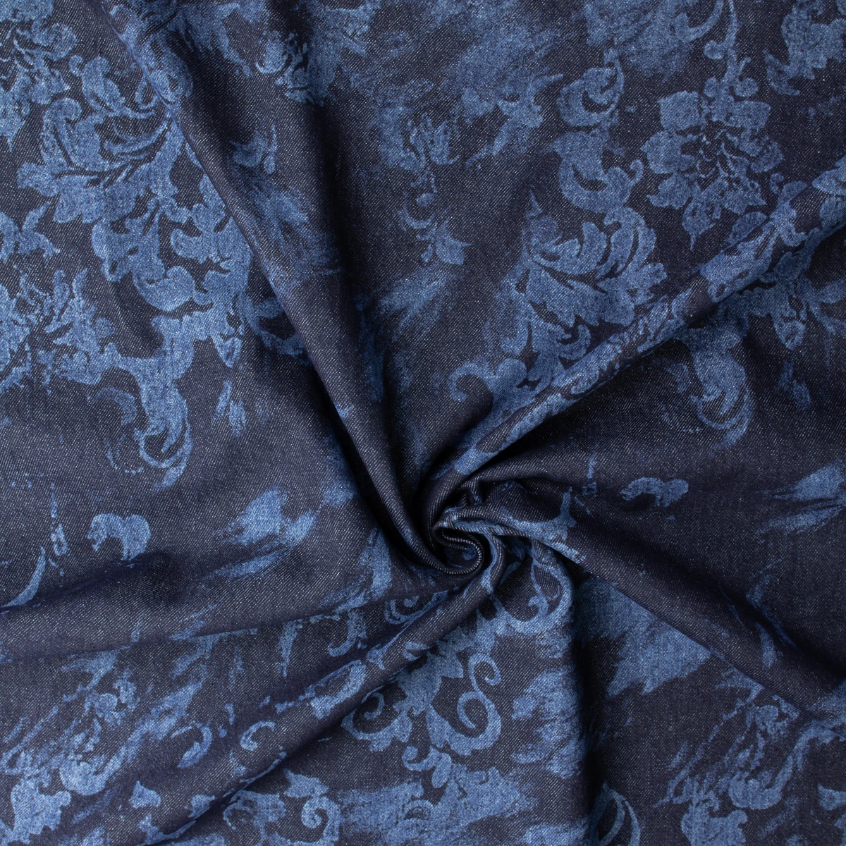 Grunge Damask Blue on Indigo 13oz Italian Denim #32636 Fabric By The Yard - Wide shot
