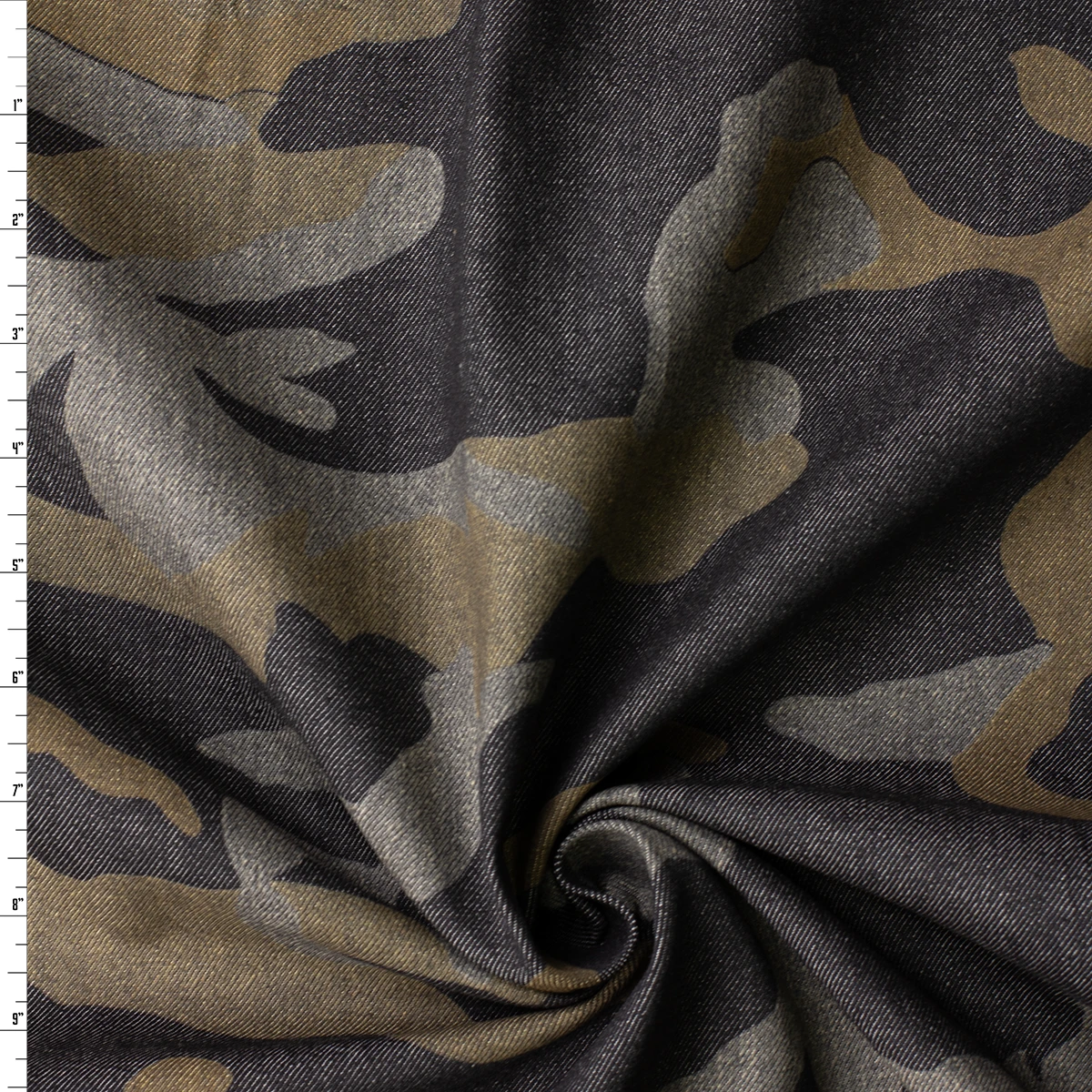 Sand, Tan, and Black Camouflage 10.7oz Italian Stretch Denim #32637 Fabric By The Yard