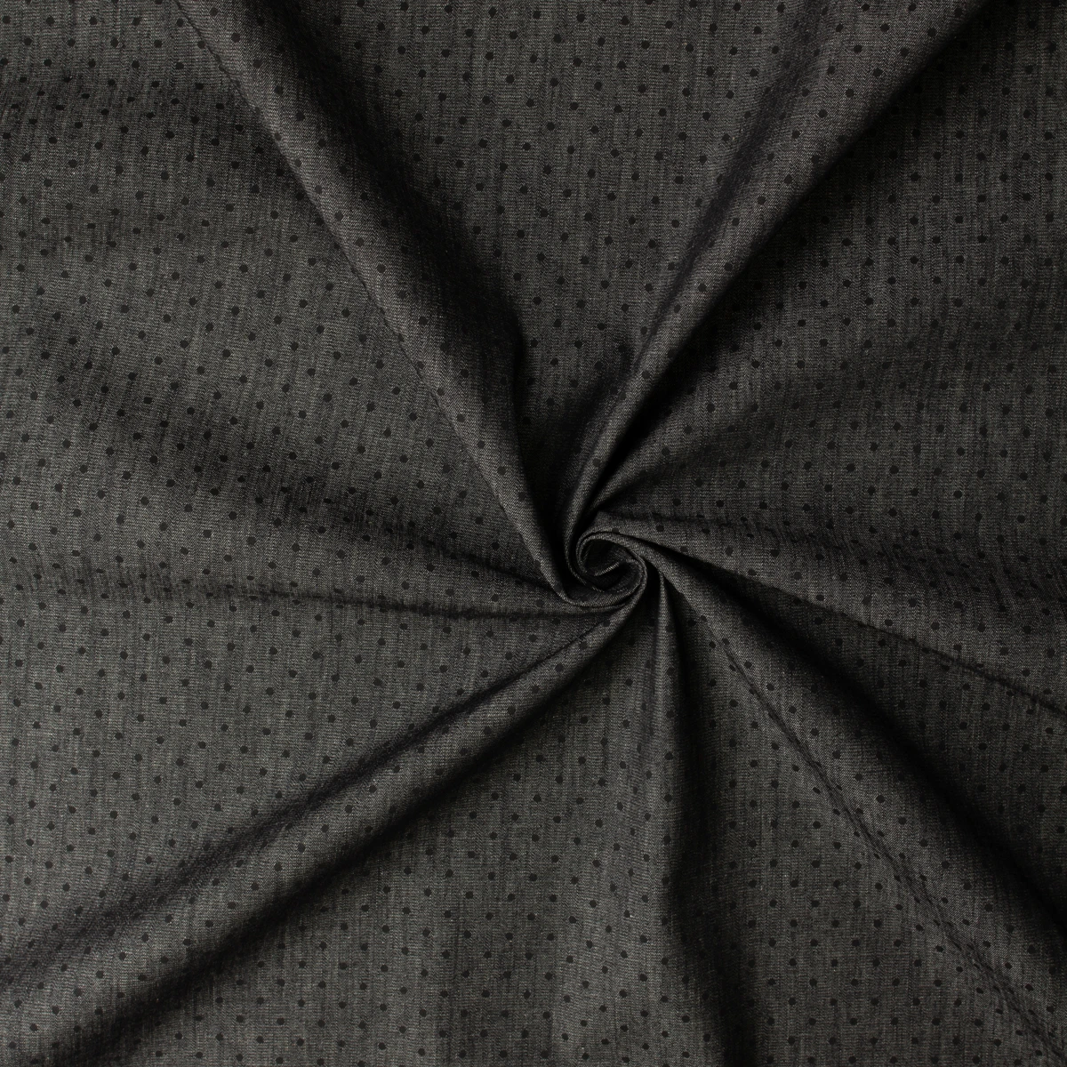 Black Polka Dots on Black 5.7oz Italian Denim #32640 Fabric By The Yard - Wide shot
