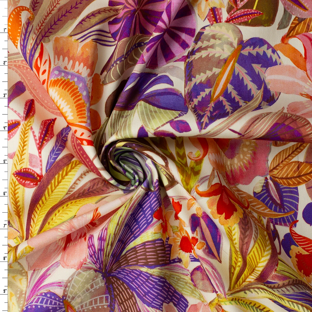 Painterly Wonderland Floral on Ivory Italian Stretch Cotton Sateen #32651 Fabric By The Yard
