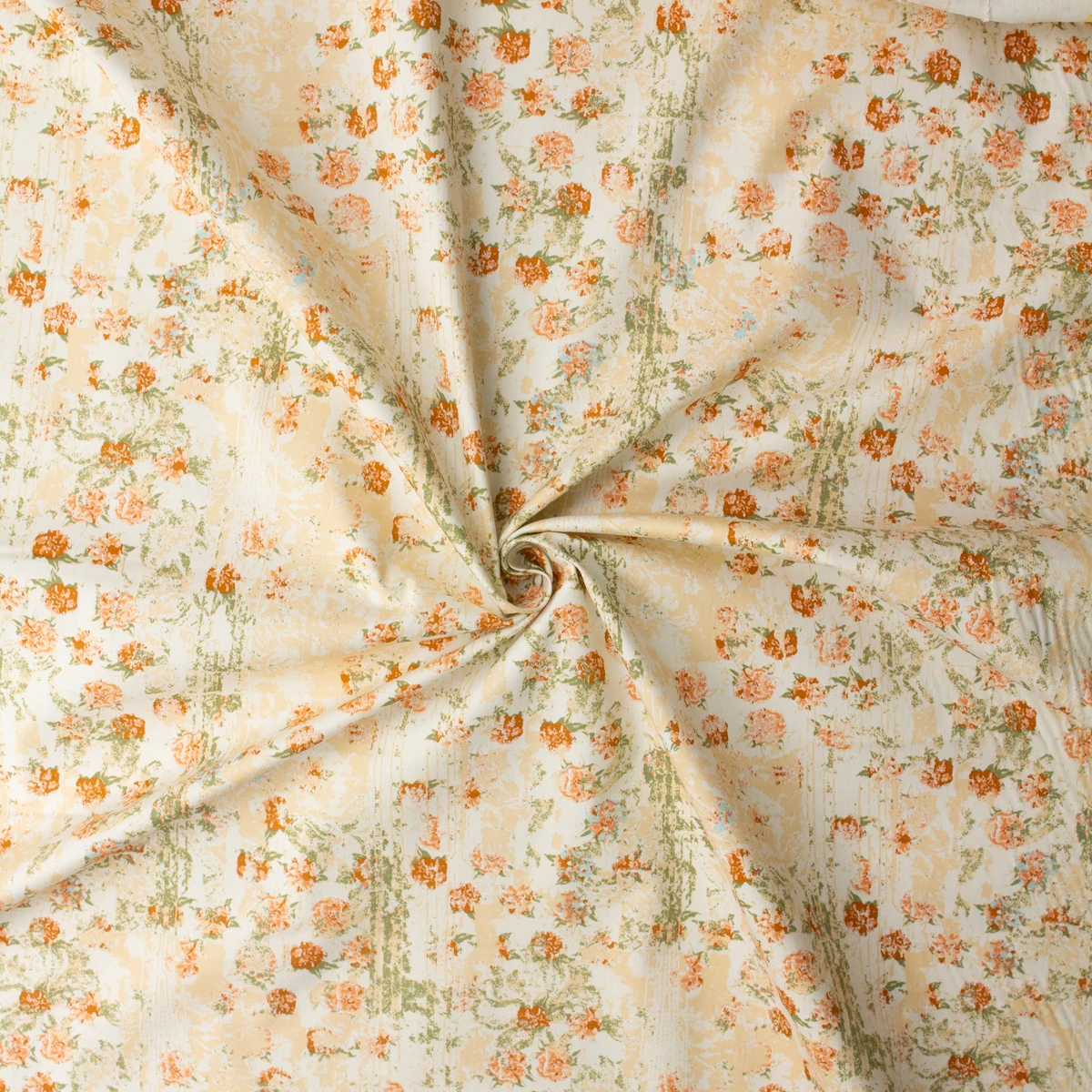 Rose and Taupe Tiled Grunge Floral Stretch Cotton Poplin #32655 Fabric By The Yard - Wide shot