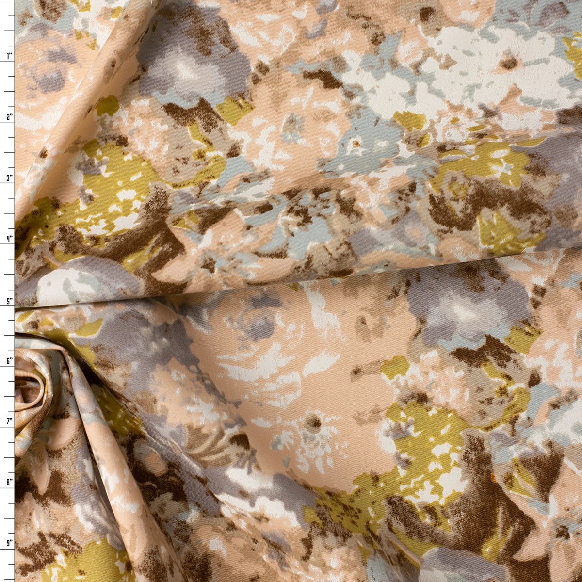 Tan and Blush Abstract Floral Stretch Cotton Sateen #32658 Fabric By The Yard
