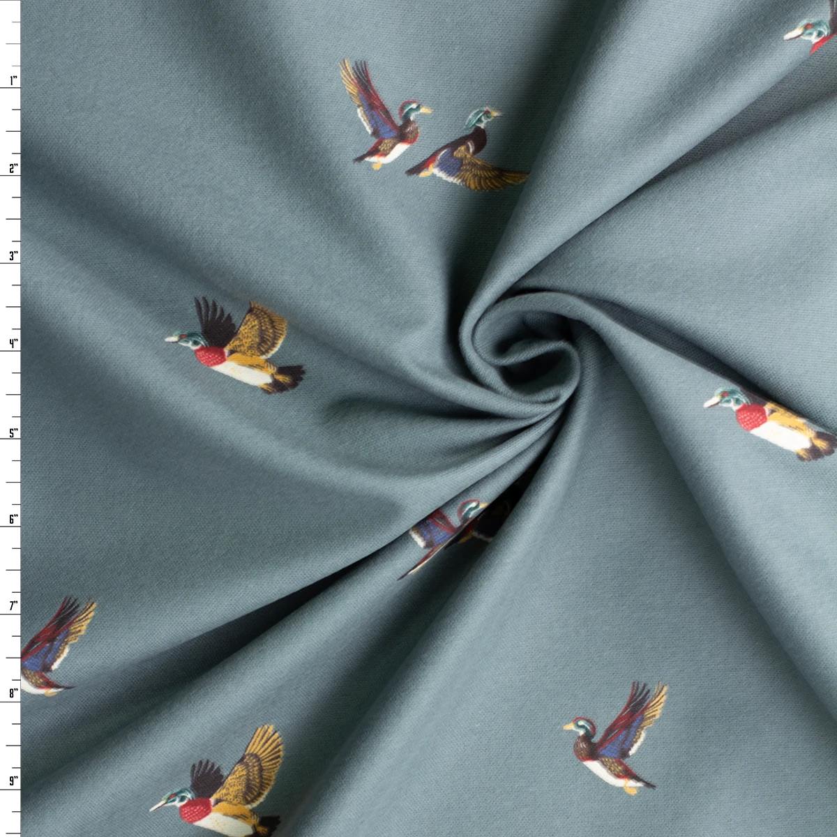 Mallards on Sage Heavyweight Italian Cotton Flannel #32667 Fabric By The Yard