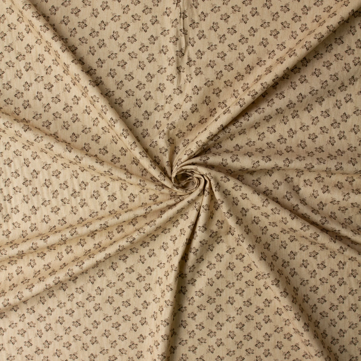 Taupe Antique Flowers on Tan Italian Cotton Flannel #32672 Fabric By The Yard - Wide shot