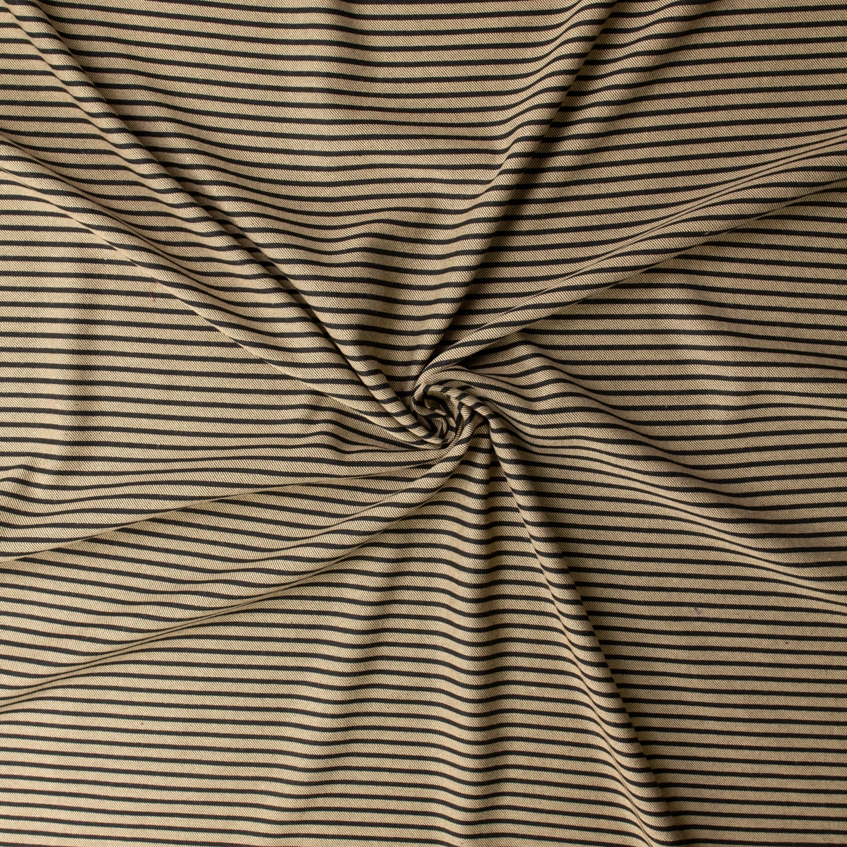 Black and Tan Horizontal Stripe Italian Cotton Flannel #32673 Fabric By The Yard - Wide shot