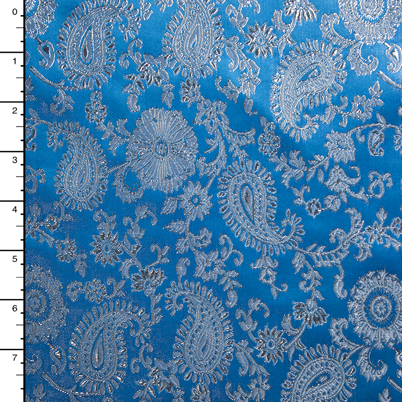 Silver and Turquoise Blue Paisley Designer Brocade