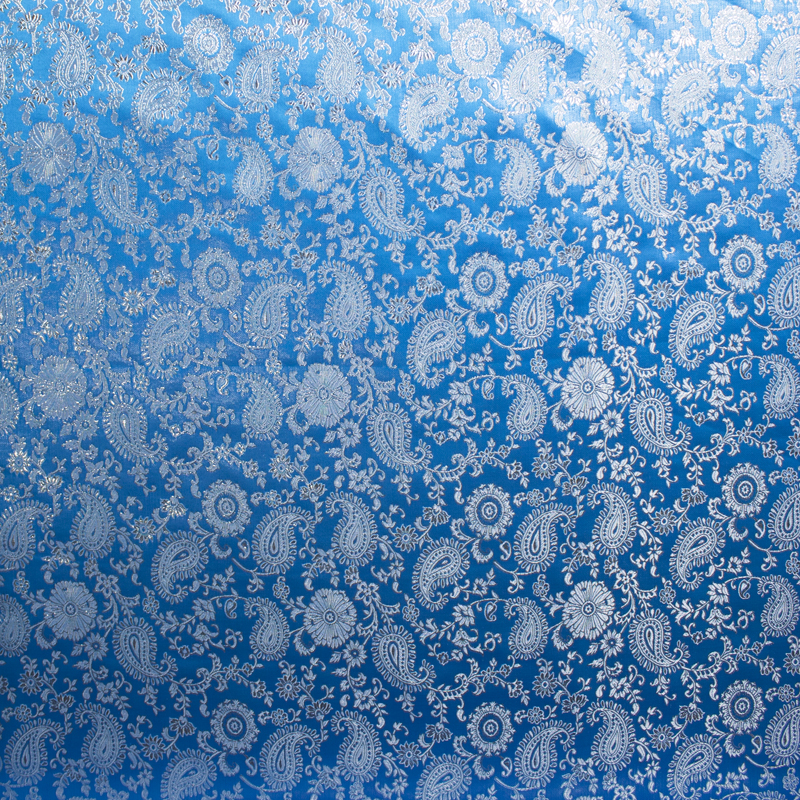 Silver and Turquoise Blue Paisley Designer Brocade