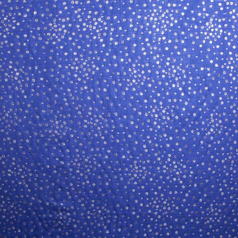 Metallic Silver and Royal Blue Dotted Brocade