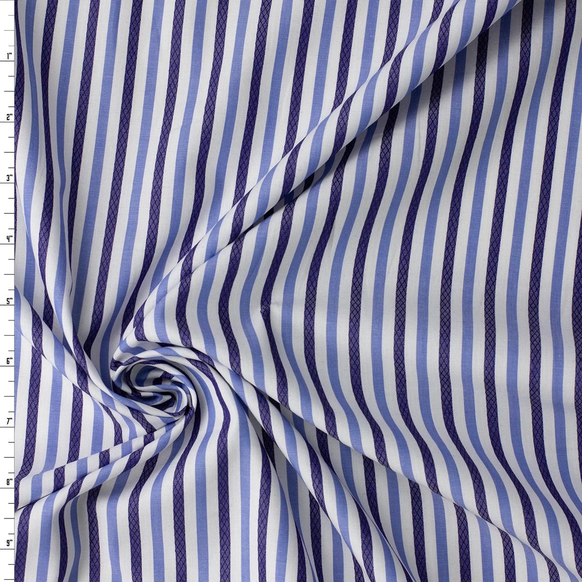 Navy Diamond and Denim Blue Vertical Stripe Italian Cotton Shirting #32748 Fabric By The Yard