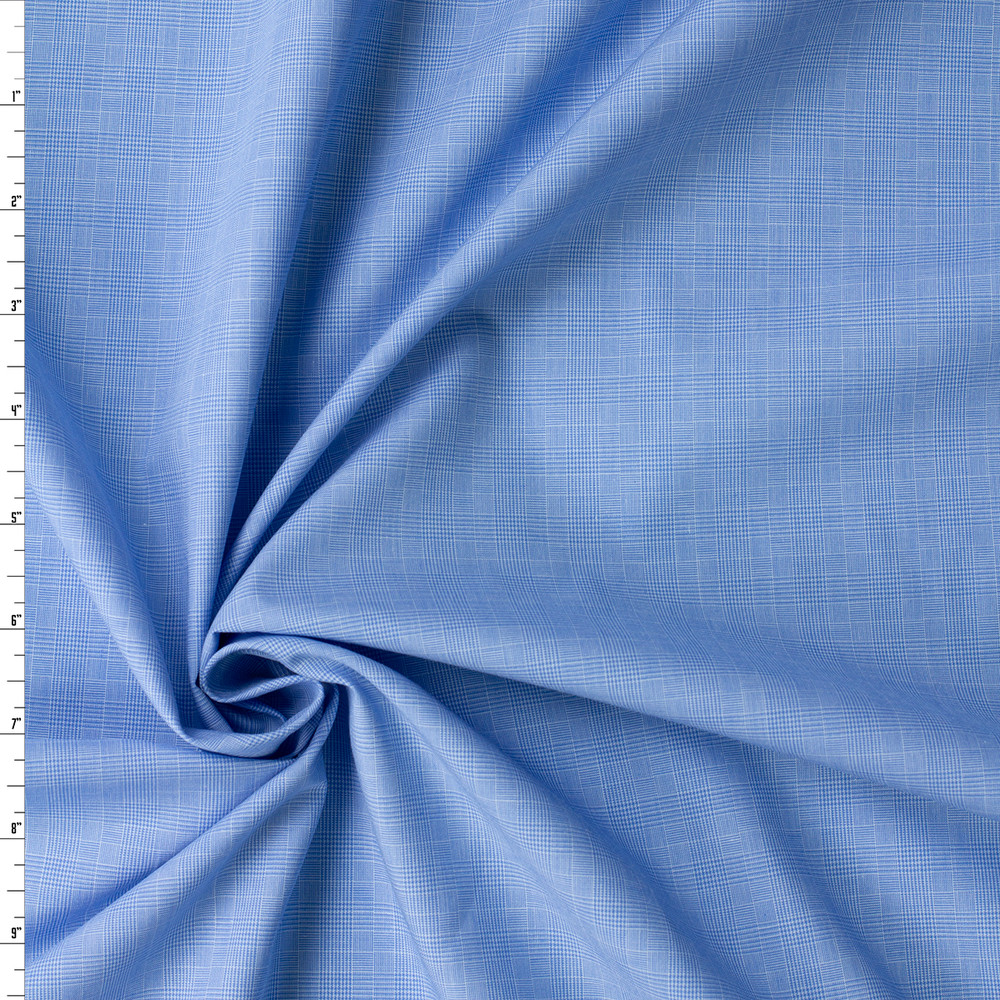 Sky Blue Mini Glen Plaid Japanese Cotton Shirting #32758 Fabric By The Yard