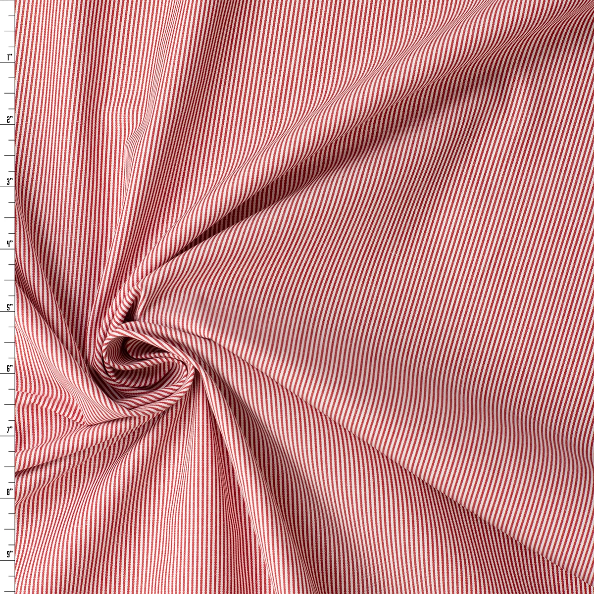 Red and White Vertical Mini Stripe Japanese Cotton Shirting #32760 Fabric By The Yard