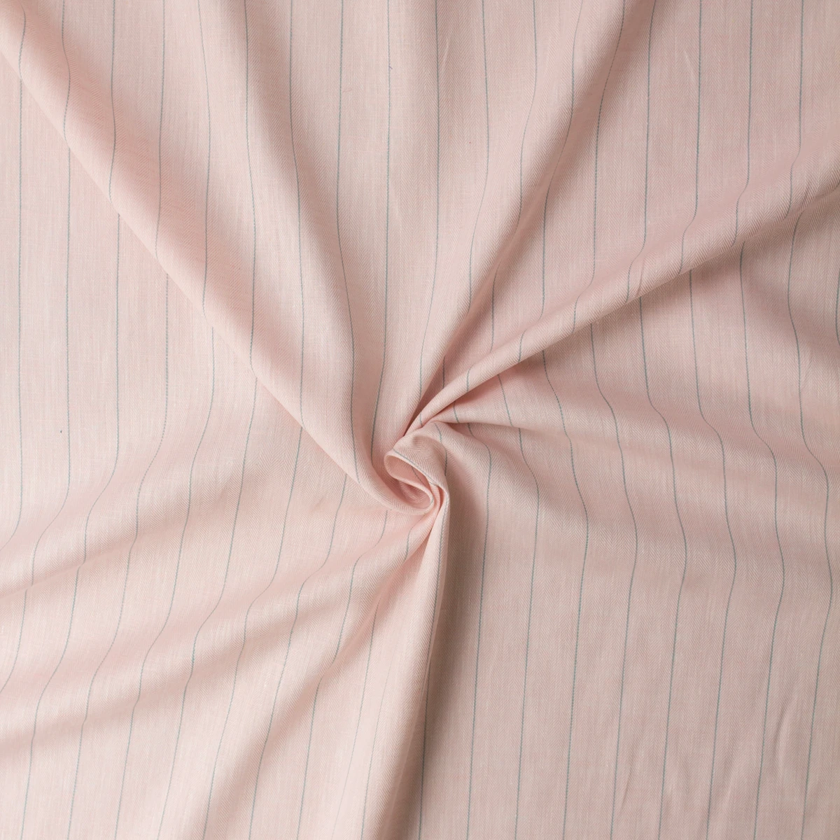 Sage Pinstripe on Pink Japanese Herringbone Cotton #32767 Fabric By The Yard - Wide shot