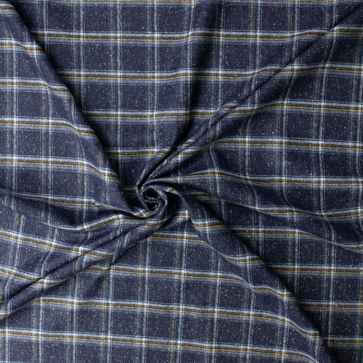 Sky, Brown, and White on Navy Speckled Plaid Italian Wool Blend Flannel #32769 Fabric By The Yard - Wide shot