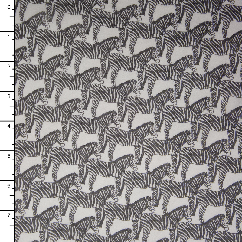 Tossed Zebras on White Silk Chiffon