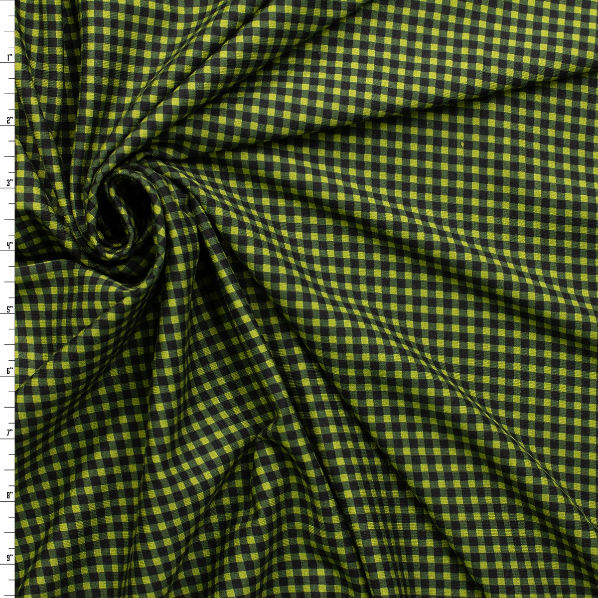 Black on Olive Mini Gingham Designer Stretch Rayon Jersey Knit #32914 Fabric By The Yard