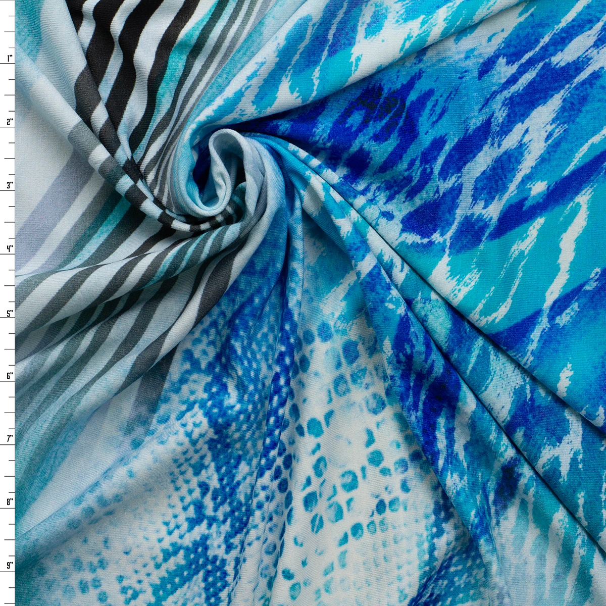 Aqua and Charcoal Geo Animal Abstract Designer Stretch Rayon Jersey Knit #32915 Fabric By The Yard