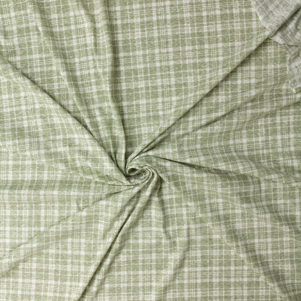 Sage and White Washed Grunge Plaid Designer Stretch Cotton Jersey Knit #32918 Fabric By The Yard - Wide shot