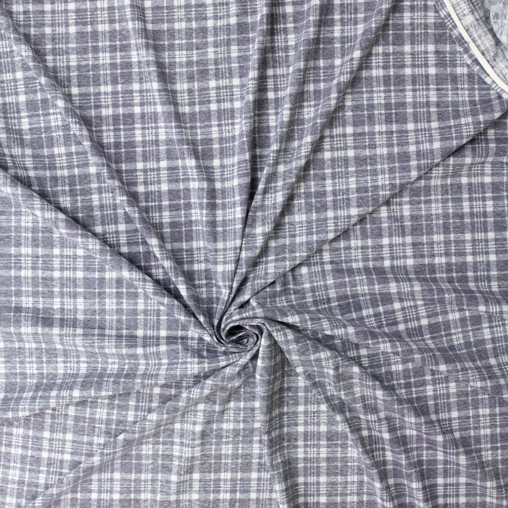 Charcoal and White Washed Grunge Plaid Designer Stretch Cotton Jersey Knit #32919 Fabric By The Yard - Wide shot