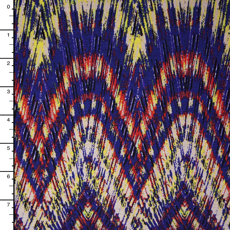 Red, Purple, and Yellow Tribal Kaleidoscope Stretch Jersey Knit Print