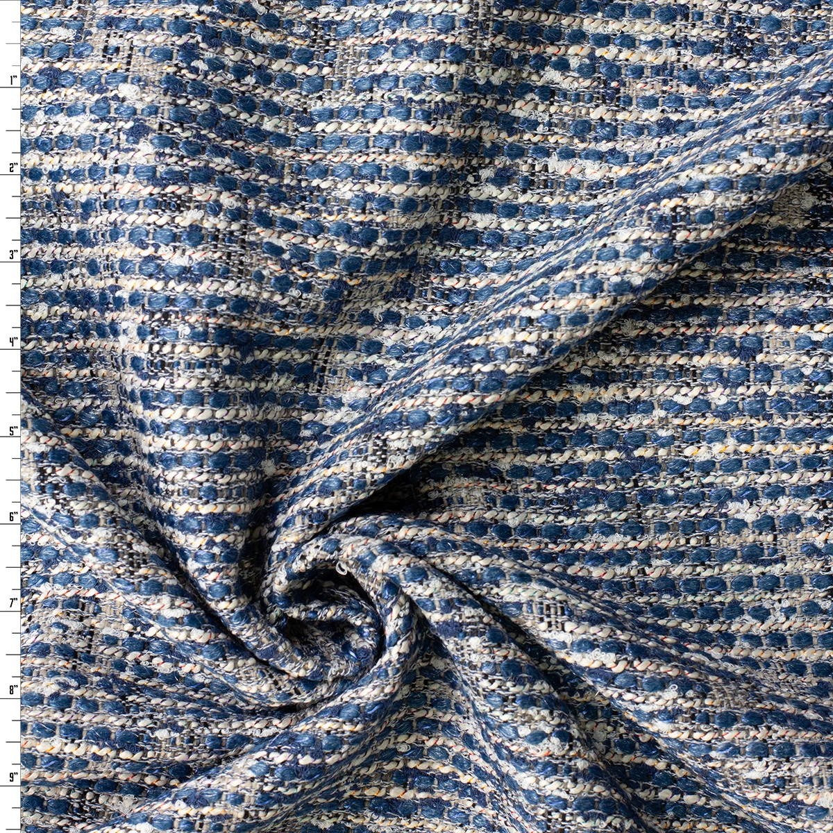 Teal, Black, and Offwhite Cotton Blend Tweed #32933 Fabric By The Yard