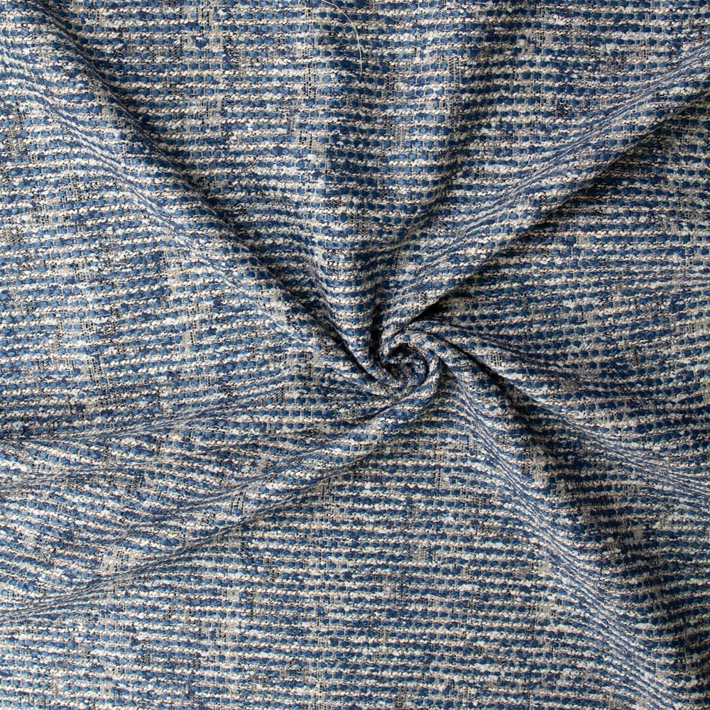 Teal, Black, and Offwhite Cotton Blend Tweed #32933 Fabric By The Yard - Wide shot