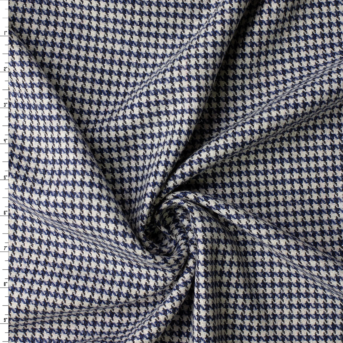 Blue and Offwhite Houndstooth Wool Tweed #32978 Fabric By The Yard