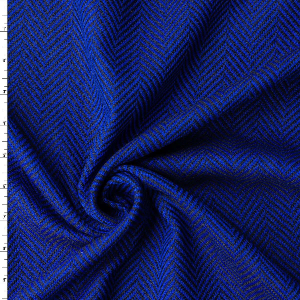 Royal and Black Textured Herringbone Wool Tweed #32981 Fabric By The Yard