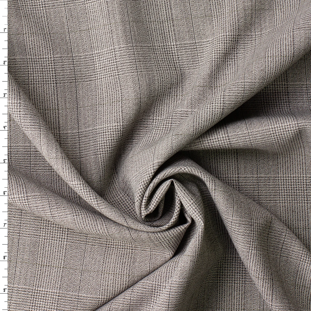Taupe and Tan Glen Plaid 5.4oz. Wool Suiting #33001 Fabric By The Yard