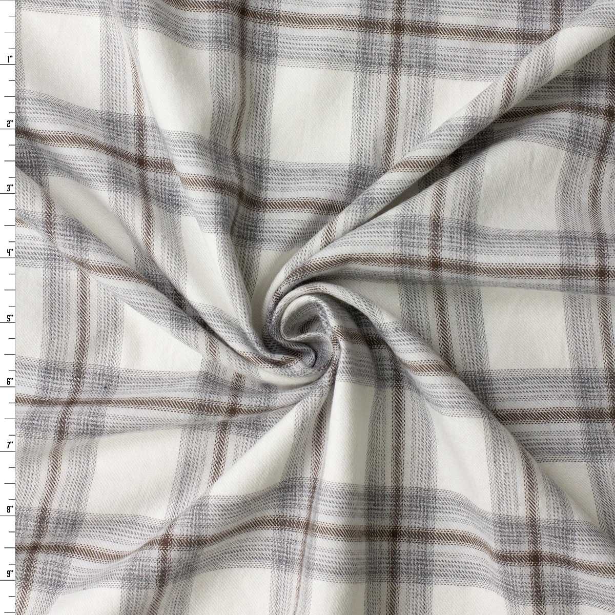 Offwhite, Grey, and Brown Plaid Cotton Flannel from Robert Kaufman #33006 Fabric By The Yard