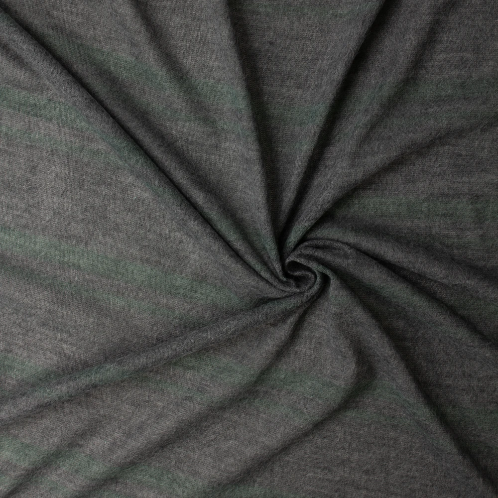 Charcoal and Emerald Horizontal Double Stripe Poly/Wool Sweater Knit #33016 Fabric By The Yard - Wide shot