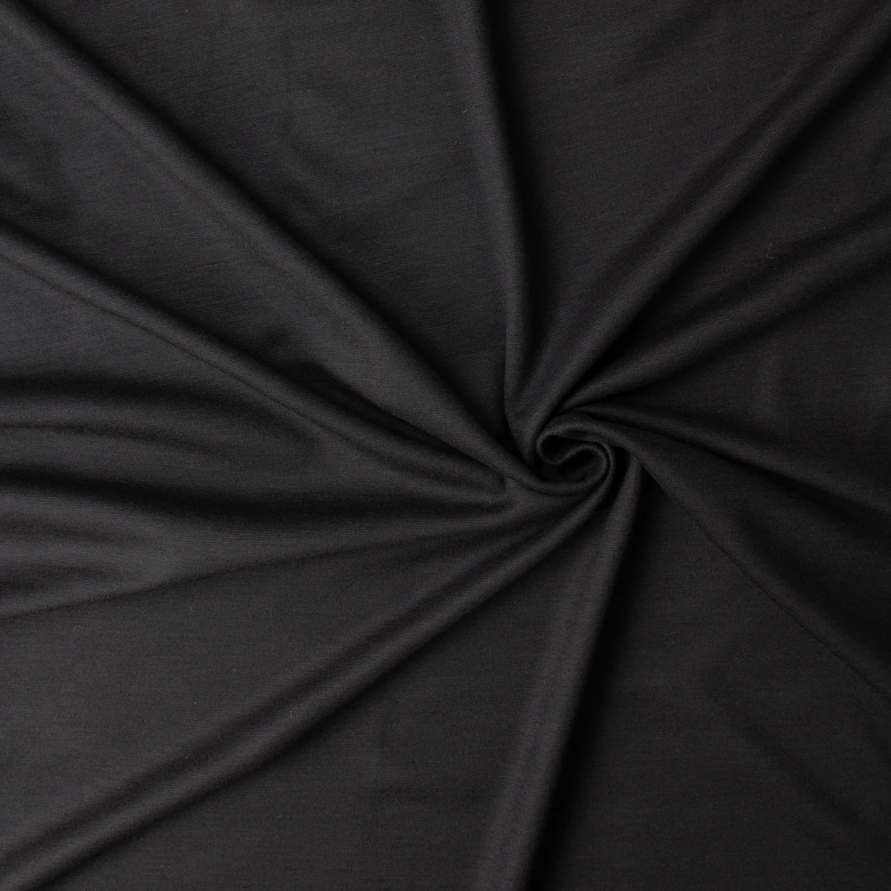 Black Stretch Wool Ponte De Roma #33018 Fabric By The Yard - Wide shot