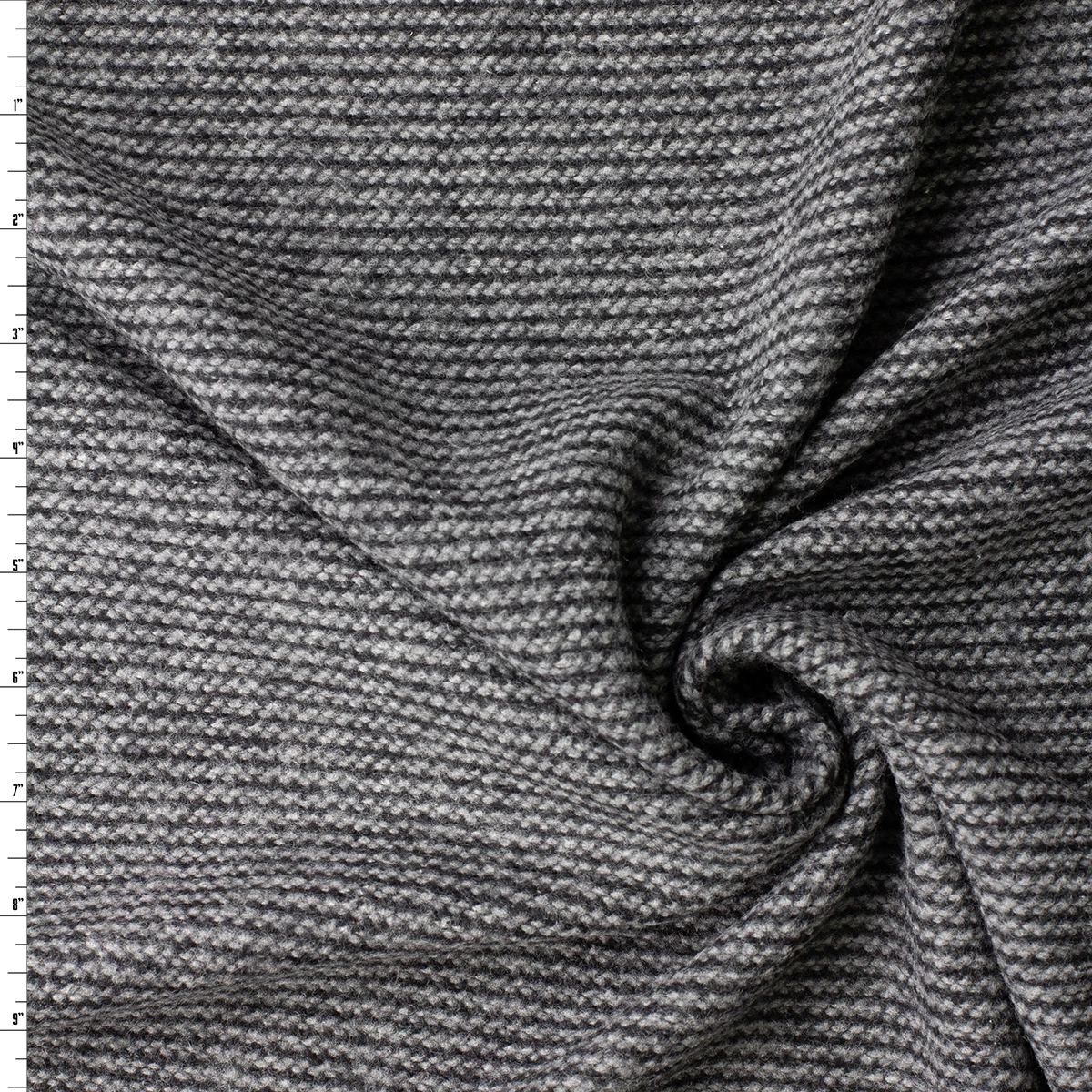 Charcoal and Black Mini Horizontal Stripe Brushed Sweater Knit #33019 Fabric By The Yard