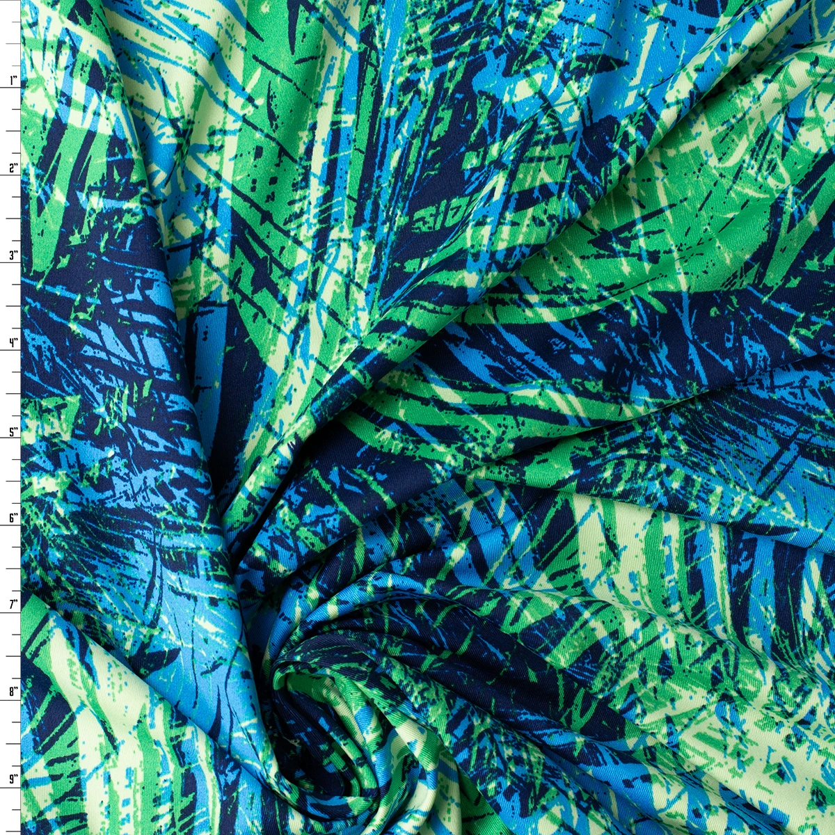 Lime and Blue Abstract Fractals Stretch Athletic Knit #33026 Fabric By The Yard