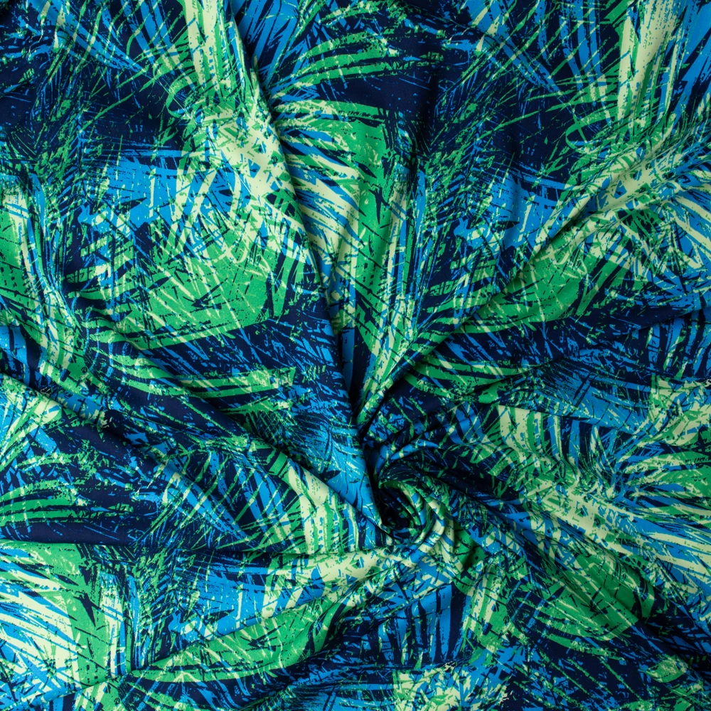 Lime and Blue Abstract Fractals Stretch Athletic Knit #33026 Fabric By The Yard - Wide shot