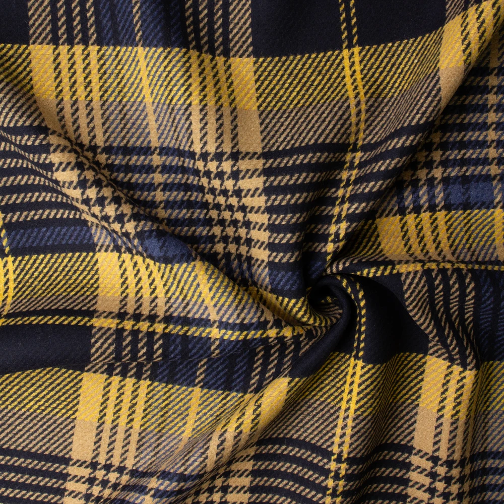 Tan, Mustard, and Slate Oversized Houndstooth Plaid Wool Coating #33044 Fabric By The Yard - Wide shot