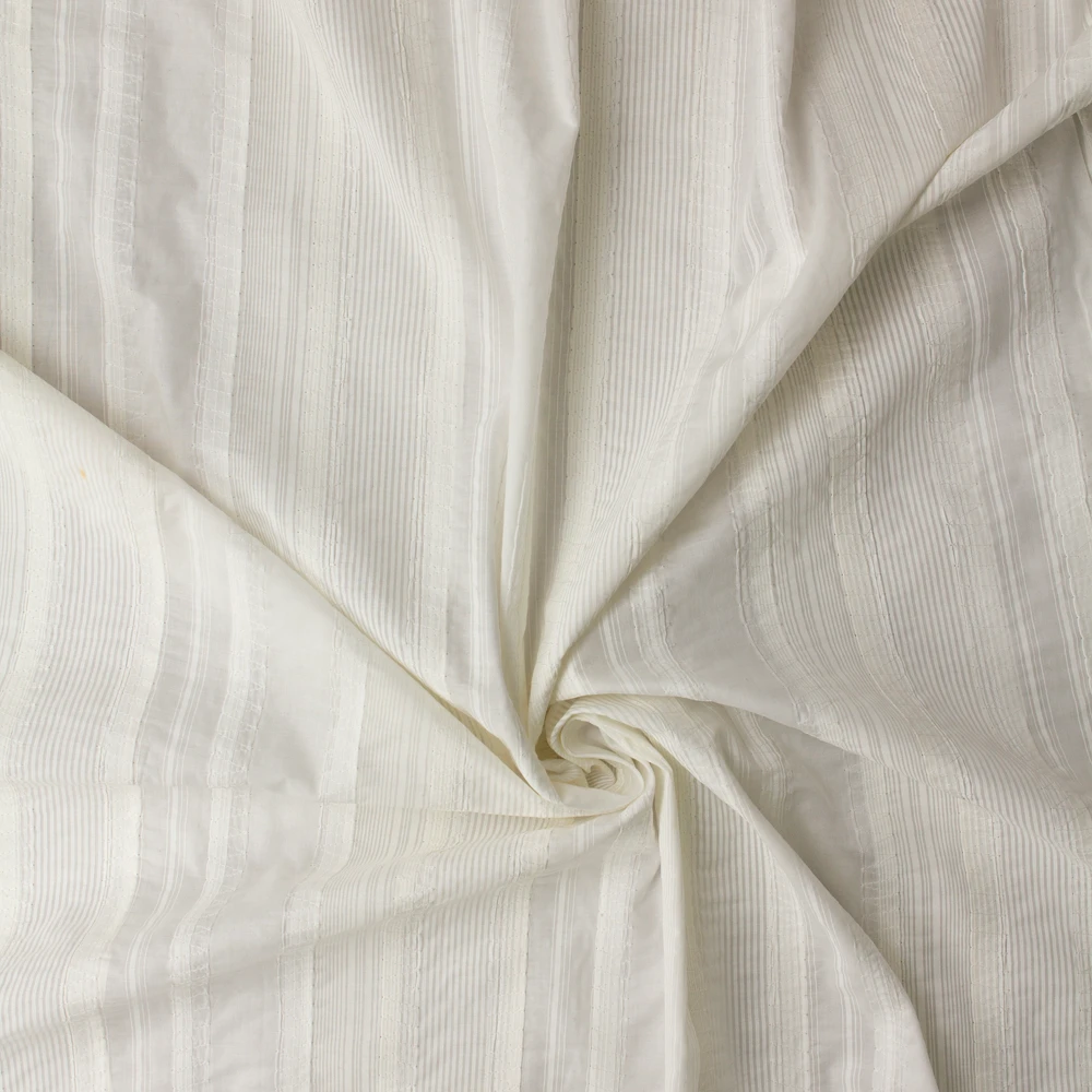 Warm White Vertical Zip Zag Stripe Embroidered Italian Cotton #33046 Fabric By The Yard - Wide shot