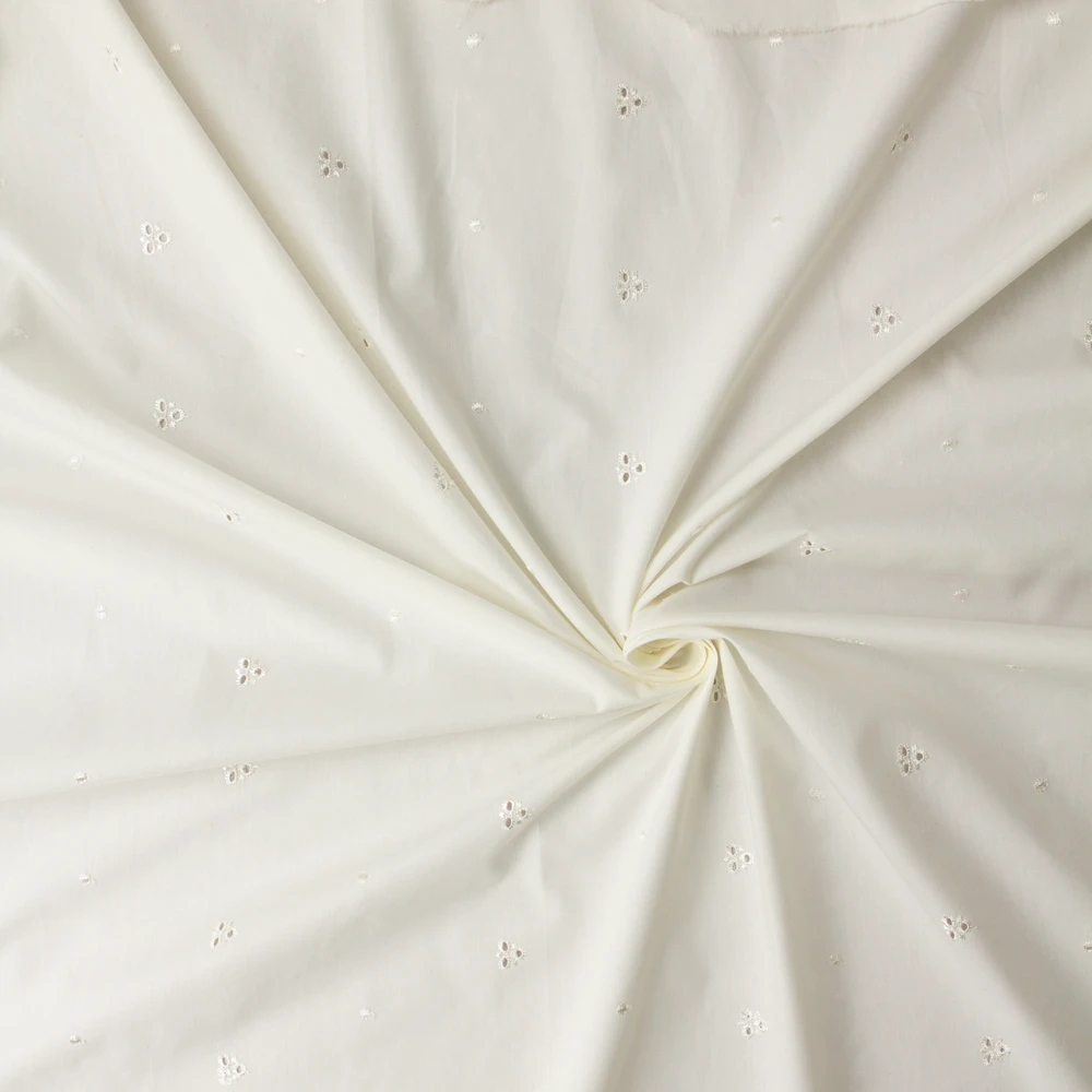 Ivory on Ivory Mini Floral Italian Cotton Eyelet #33049 Fabric By The Yard - Wide shot