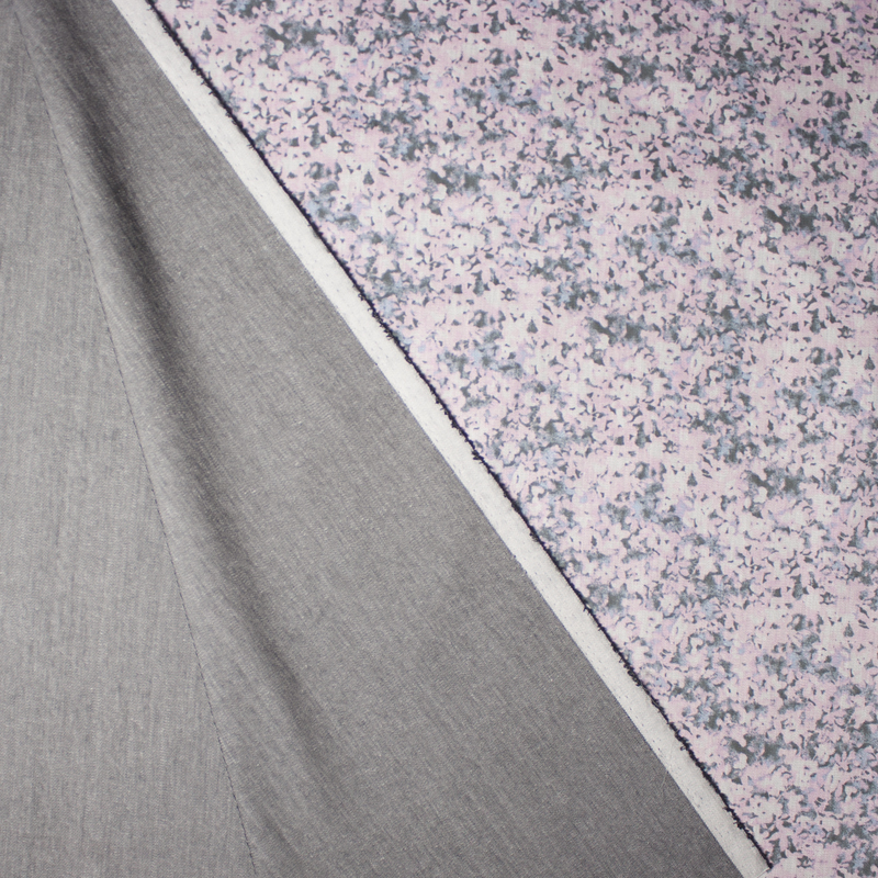 Light Pink and Periwinkle Floral Print Stretch Denim