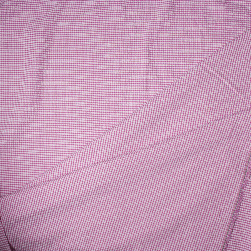 Fuschia and White Micro Gingham Plaid Seersucker